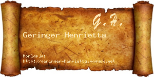 Geringer Henrietta névjegykártya